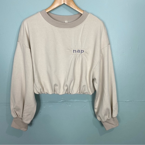 Nap‎ Loungewear Cream Sweatshirt Cropped Sz M - Picture 1 of 6